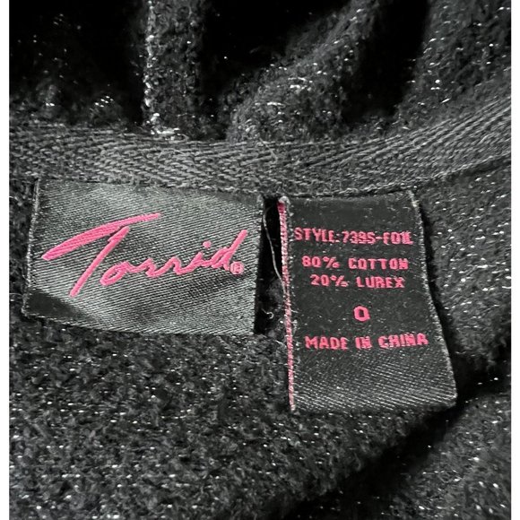Torrid women's size 0 black and silver metallic zip front hooded jacket, pocket - Picture 6 of 8